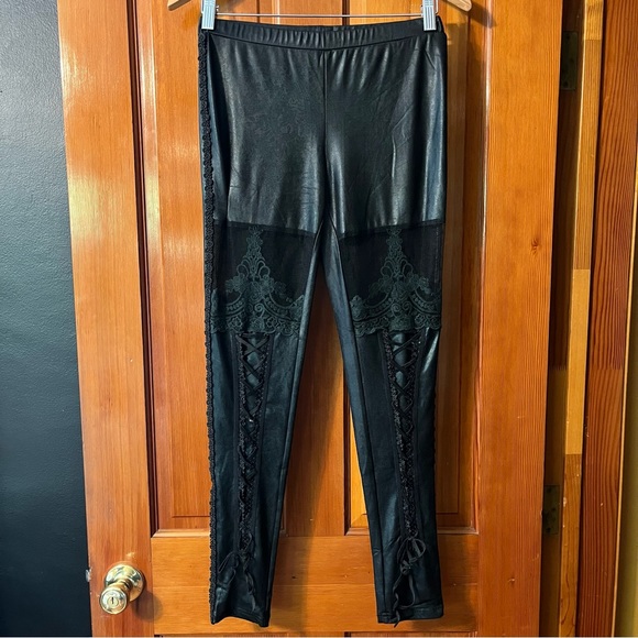 Vegan leather leggings womens large goth indie Sexy Vixen lace tattoo style - Picture 6 of 16